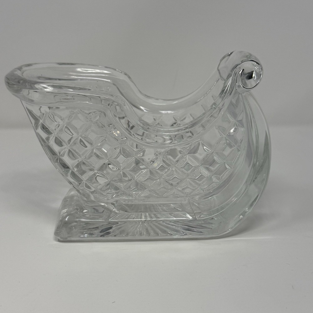 Heavy Cut Crystal Glass, Christmas Sleigh, Sled, Holiday, Candy, Centerpiece